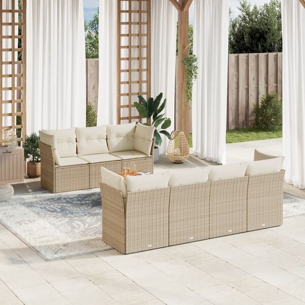 vidaXL 8-delige Loungeset met kussens poly rattan beige