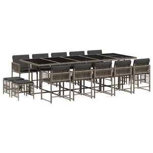 vidaXL 15-delige Tuinset met kussens poly rattan grijs