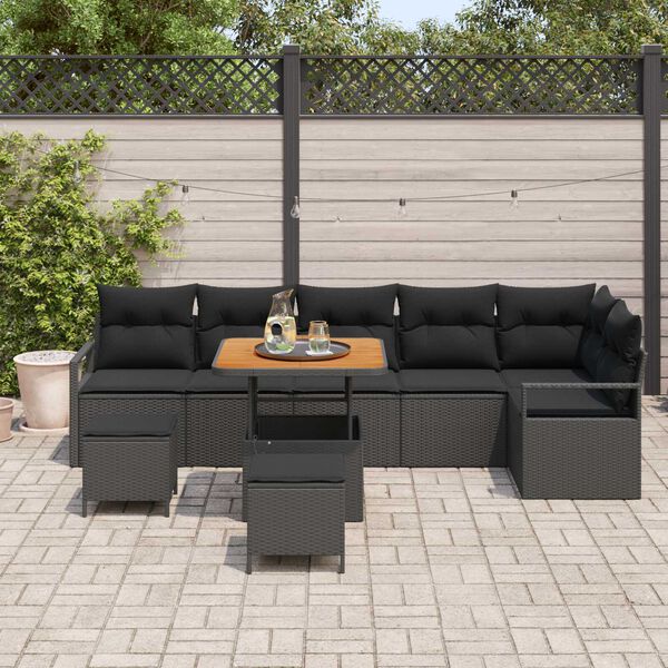vidaXL Tuin Sofa Set met kussen 9 pcs Zwart Poly riet