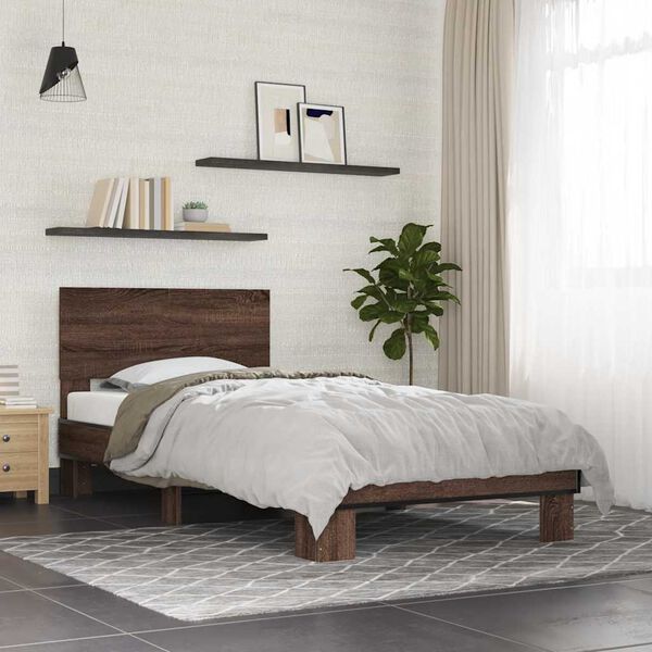 vidaXL Bedframe bewerkt hout en metaal bruin eikenkleurig 75x190 cm