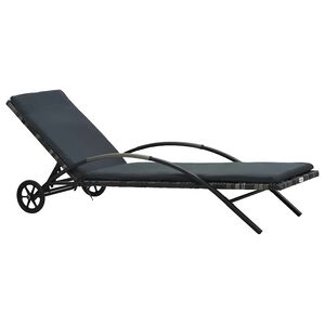vidaXL Ligbed met kussen en wielen poly rattan antraciet