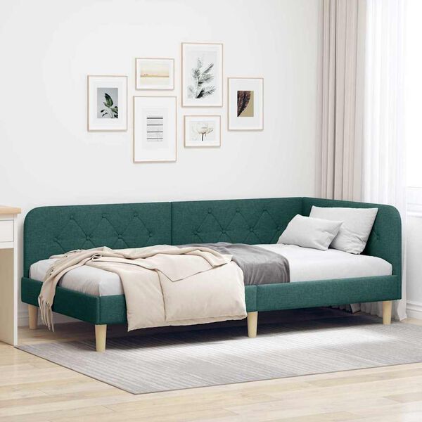 vidaXL Hoekbedframe met hoofdeinde Donkergroen 90 x 190 cm Stof