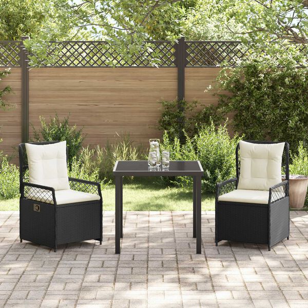 vidaXL Tuin eettafelset 3 pcs Zwart poly rattan