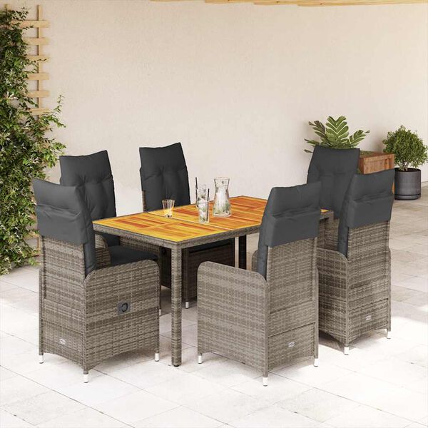 vidaXL 7-delige Bistroset met kussens poly rattan grijs