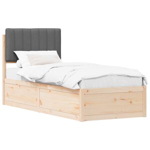 vidaXL Bedframe met Gevoerd Hoofdgedeelte Donkergrijs 75 x 190 cm