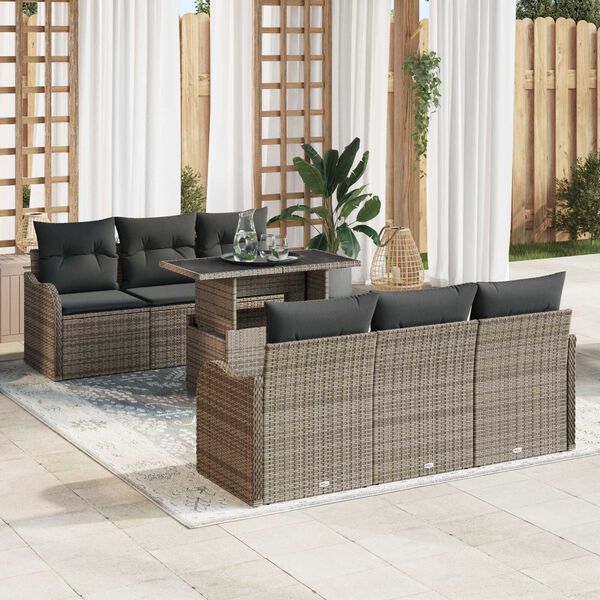 vidaXL Tuin Sofa Set met kussen 7 pcs Grijs Poly riet