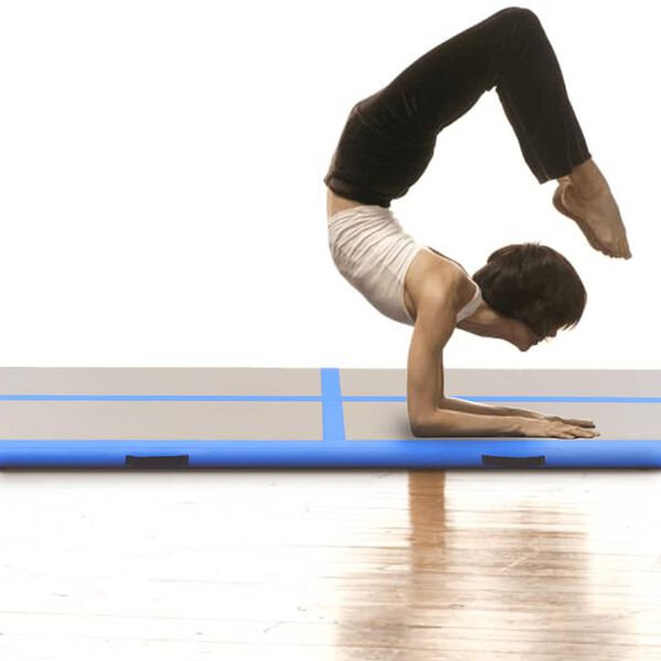 vidaXL Gymnastiekmat met pomp opblaasbaar 600x100x10 cm PVC blauw