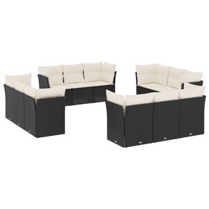 vidaXL 12-delige Loungeset met kussens poly rattan zwart