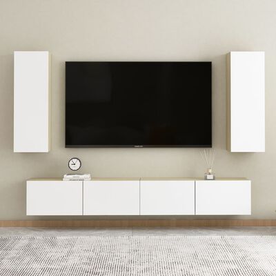 vidaXL Tv-meubel 30,5x30x90 cm spaanplaat wit en sonoma eikenkleurig
