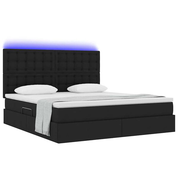 vidaXL Opbergbed met LED met matras Zwart 180 x 200 cm Polyester