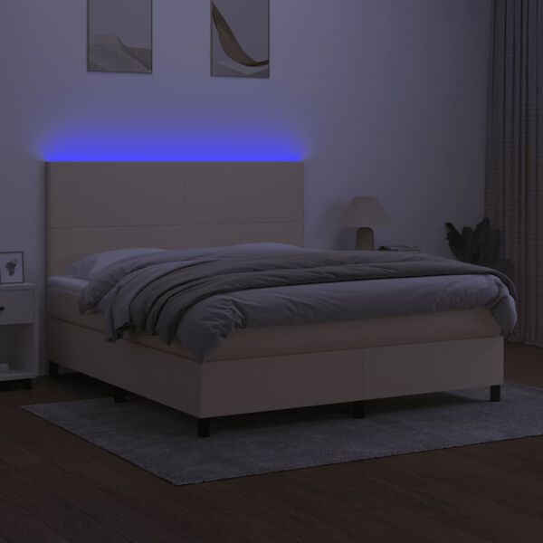 vidaXL Boxspring met matras en LED stof cr&egrave;mekleurig 180x200 cm