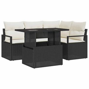 vidaXL Tuin Sofa Set met kussen 5 pcs Zwart en cr&egrave;me poly rattan