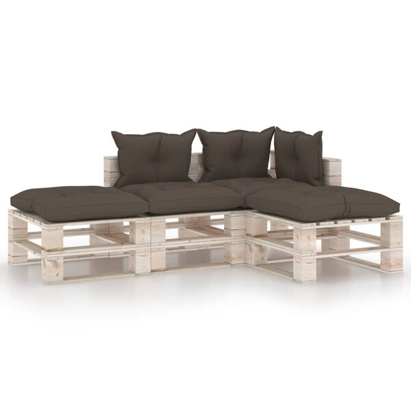 vidaXL 4-delige Loungeset met kussens pallet grenenhout