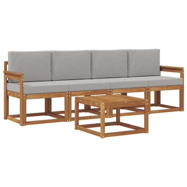 vidaXL Buiten bankenset met kussen 5 pcs Natuurlijk en Lichtgrijs