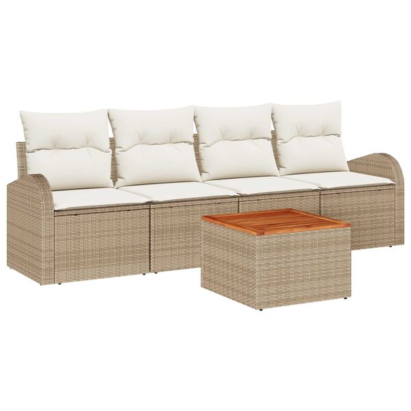 vidaXL Tuinbankenset met kussen 5 pcs Beige poly rattan
