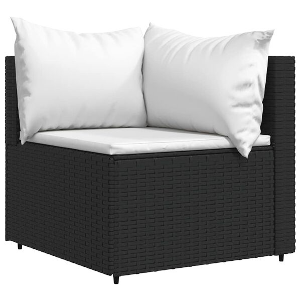 vidaXL 3-delige Loungeset met kussens poly rattan zwart