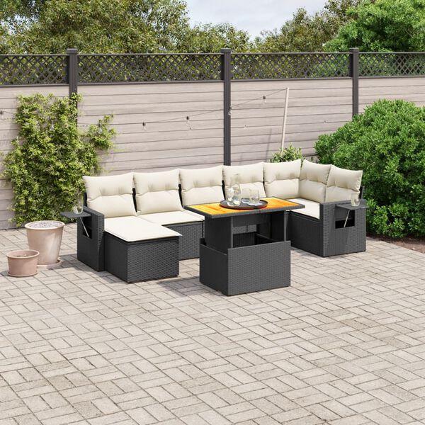 vidaXL 8-delige Loungeset met kussens poly rattan zwart