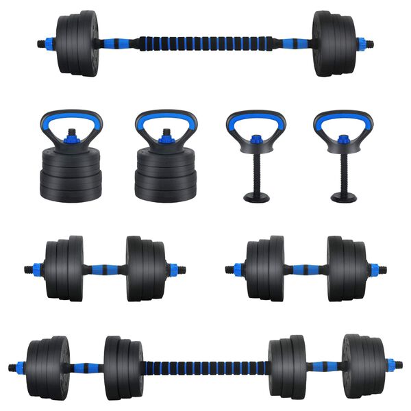vidaXL 2-in-1 Halter-Barbell Set 30kg Zwart en Blauw