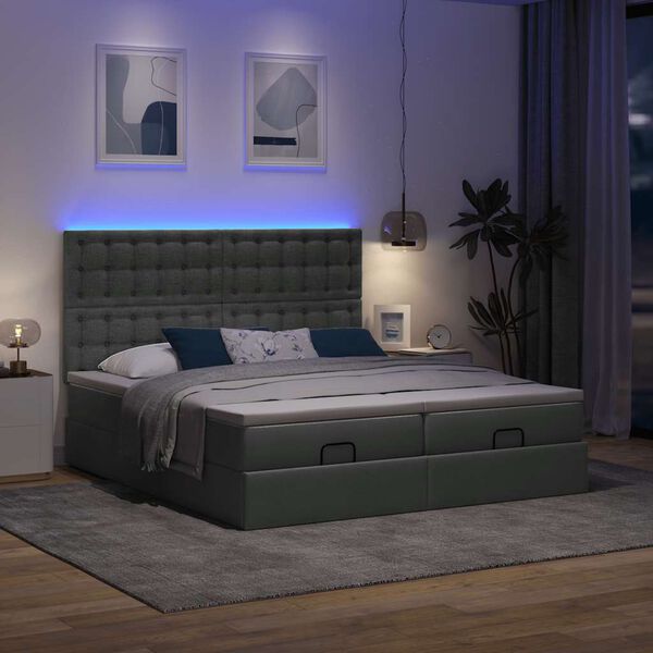 vidaXL Ottoman bed met matrassen en LED's 160x200cm stof donkergrijs