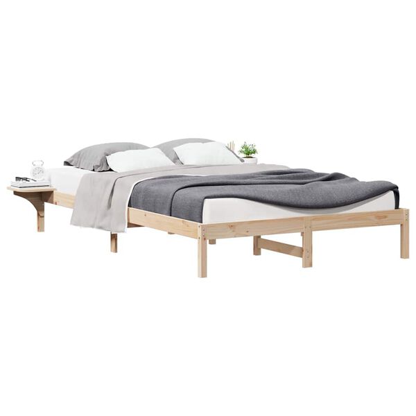 vidaXL Bedframe met Zijtafels Naturel 160 x 220 cm Massief grenenhout