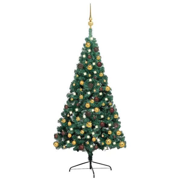 vidaXL Kunstkerstboom met verlichting en kerstballen half 240 cm groen