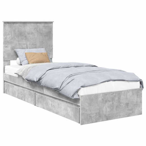vidaXL Opslag bed met hoofdeinde Beton Grijs 75 x 190 cm Bewerkt hout