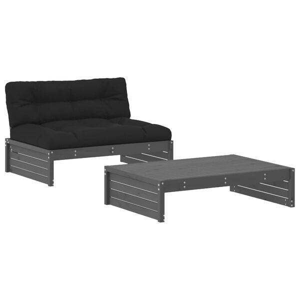 vidaXL 2-delige Loungeset met kussens massief hout grijs