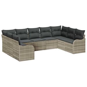 vidaXL Tuin Sofa Set met kussen 9 pcs Lichtgrijs Poly riet