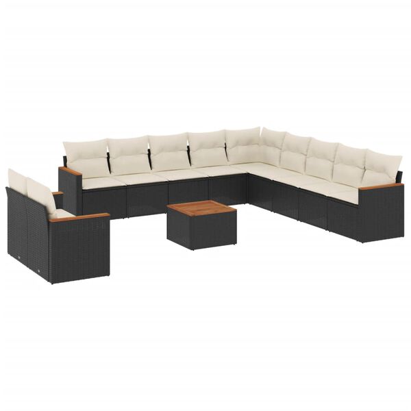 vidaXL 12-delige Loungeset met kussens poly rattan zwart