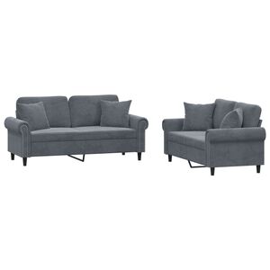 vidaXL 2-delige Loungeset met kussens fluweel donkergrijs
