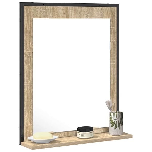vidaXL Badkamer Spiegel Zwart 50 x 12 x 60 cm Glas en Engineered Hout