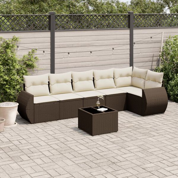 vidaXL 7-delige Loungeset met kussens poly rattan bruin