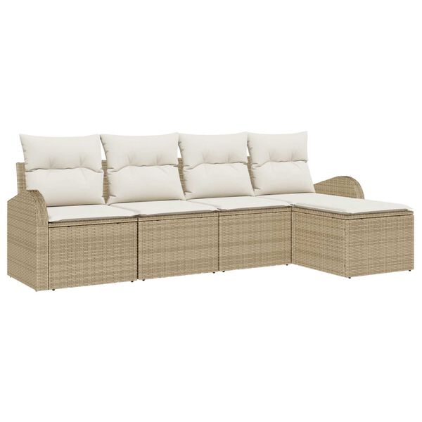 vidaXL Bankstel met kussen met opslag 5 pcs Beige en Wit poly rattan