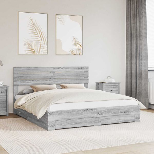 vidaXL Bedframe met lade met hoofdeinde met opslag Bewerkt hout