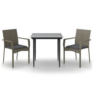 vidaXL 3-delige Tuinset met kussens poly rattan zwart en grijs
