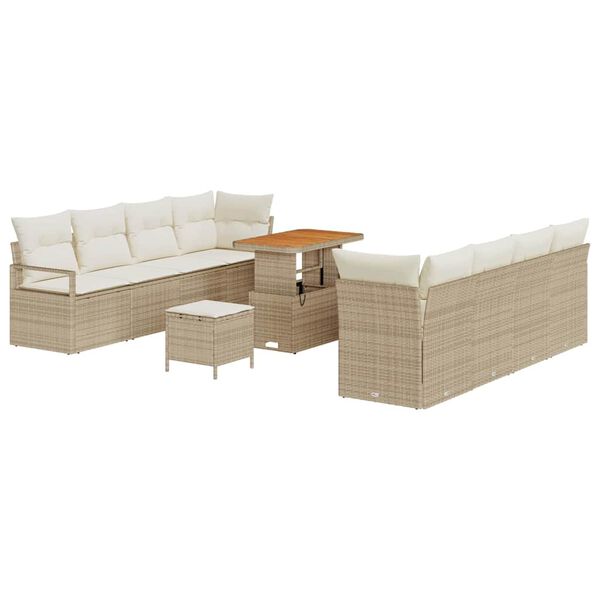 vidaXL Tuin Sofa Set met kussen 11 pcs Beige Poly riet