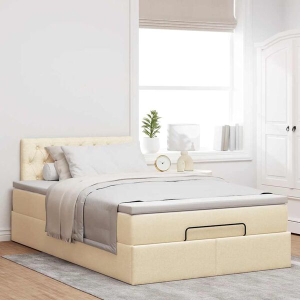 vidaXL Ottoman bed met matras 120x190cm stof cr&egrave;mekleurig