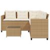 vidaXL Tuinbank met tafel en kussens L-vormig poly rattan beige