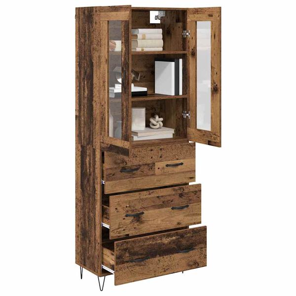 vidaXL Hoge kast met lade Oud Hout 69,5 x 34 x 90 cm Bewerkt hout
