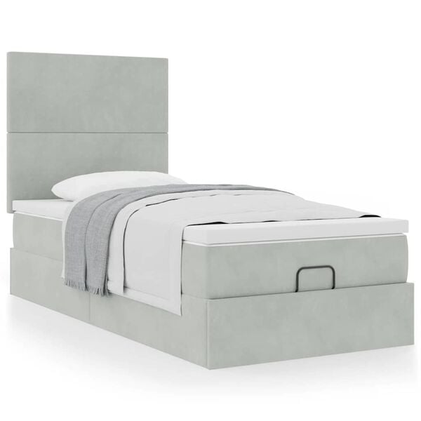 vidaXL Ottoman bed met matrassen 90x190cm fluweel lichtgrijs