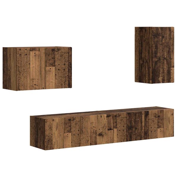 vidaXL TV Wandkast Set Wandgemonteerd 4 pcs Oudhout Bewerkt hout