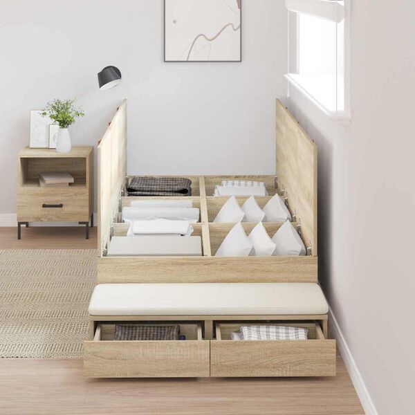 vidaXL Opbergbedframe met lade Sonoma Eiken 90 cm Bewerkt hout
