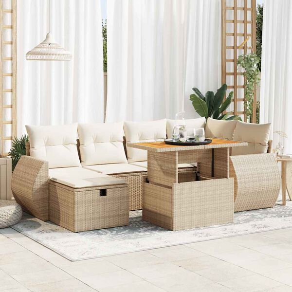 vidaXL 8-delige Loungeset met kussens poly rattan acacia beige