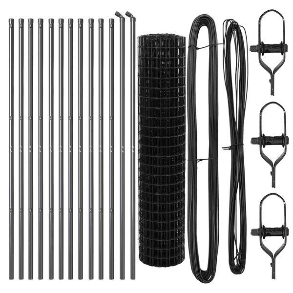 vidaXL Hek met Paal Grijs 1 x 25 m Staal en PVC