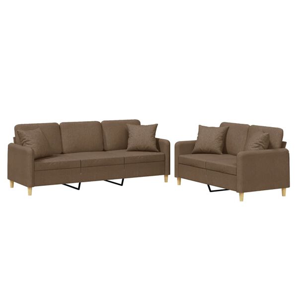 vidaXL 2-delige Loungeset met kussens stof bruin
