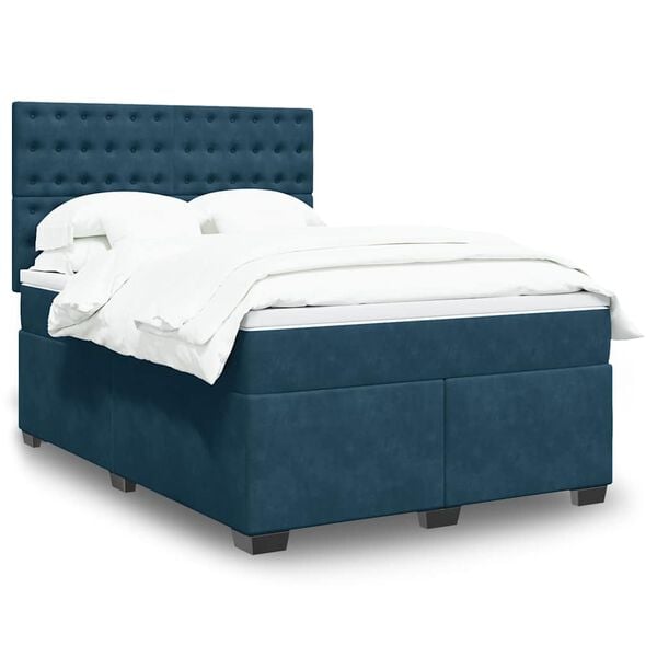 vidaXL Boxspring met matras fluweel blauw 140x200 cm