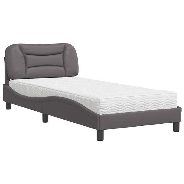 vidaXL Bed met matras "Hvar" kunstleer grijs 90x200 cm