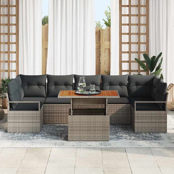 vidaXL Tuin Sofa Set met opslag 8 pcs Grijs Poly riet