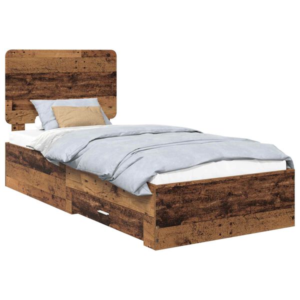 vidaXL Bedframe met hoofdeinde Oudhout 100 x 200 cm Bewerkt hout