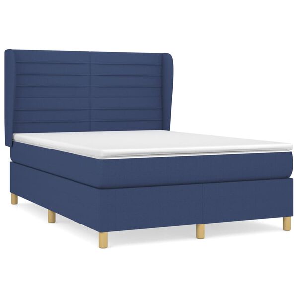 vidaXL Boxspring met matras stof blauw 140x200 cm